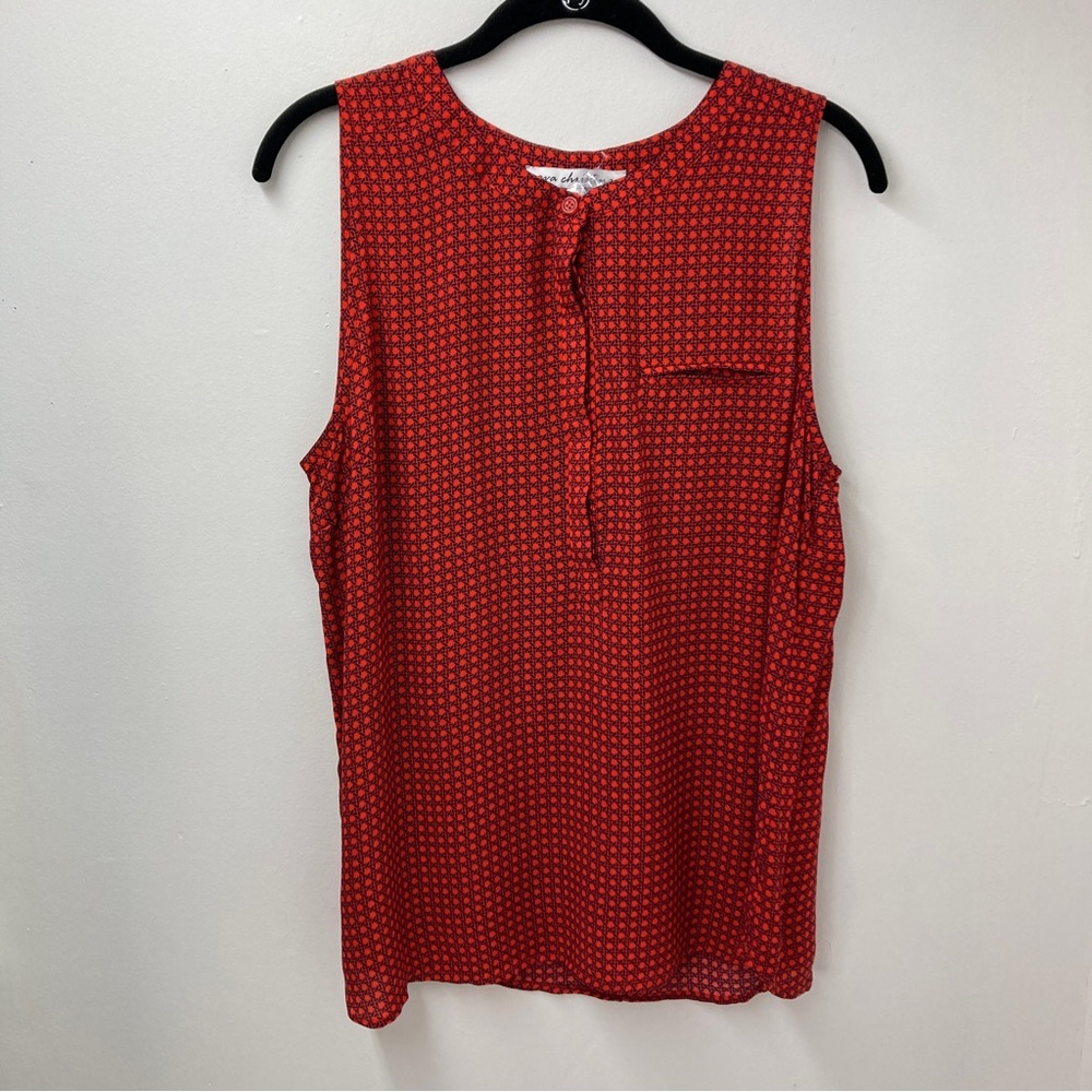 Ava Christine Womens Red Navy Blue Printed Sleeveless Top Size XL